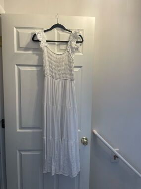Blu Pepper White Smocked Ruffle Strap Maxi Dress